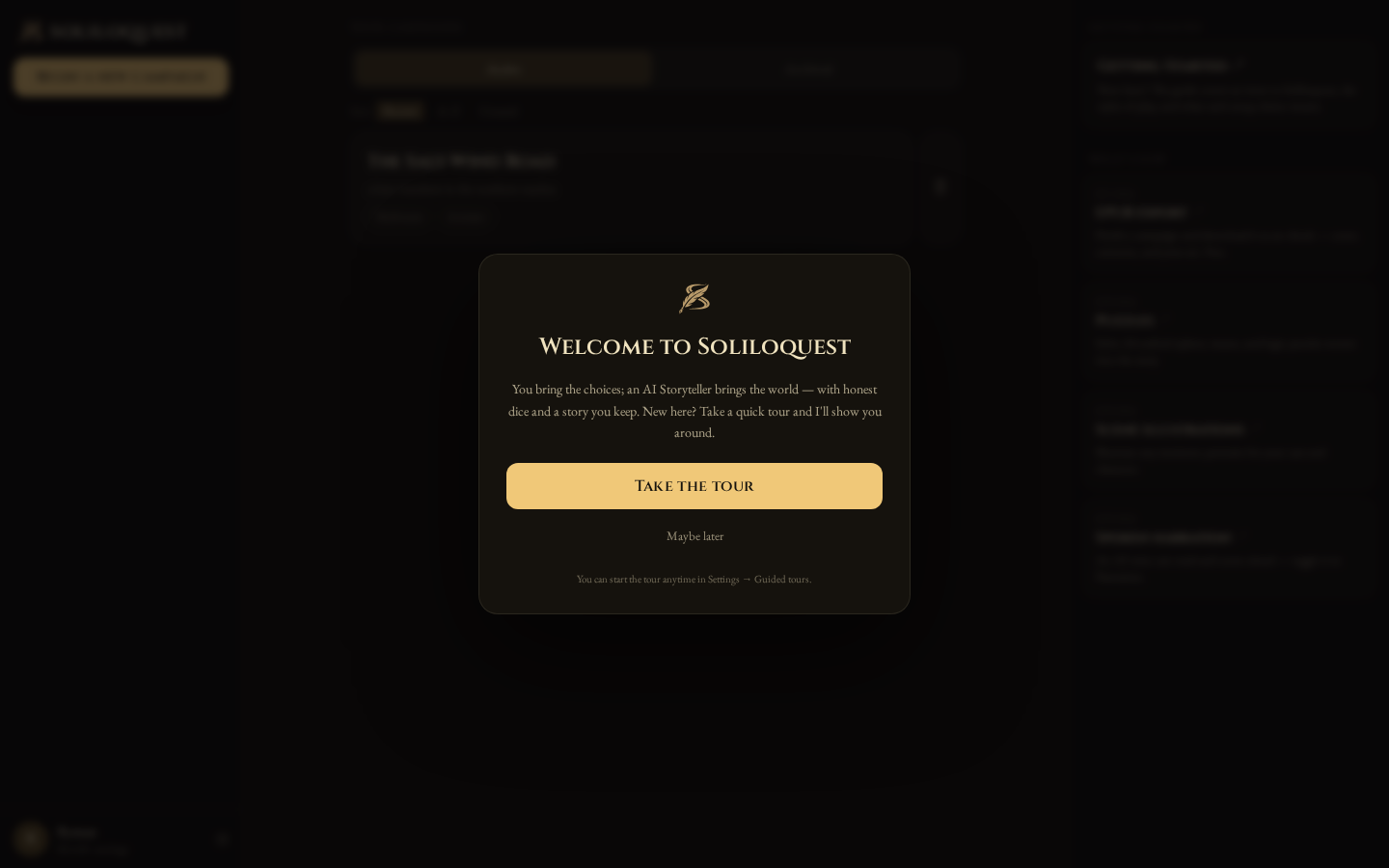 The welcome message on desktop